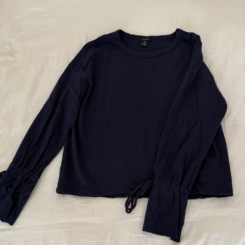 Halogen Navy Long Sleeve Top with Tie Cuffs
